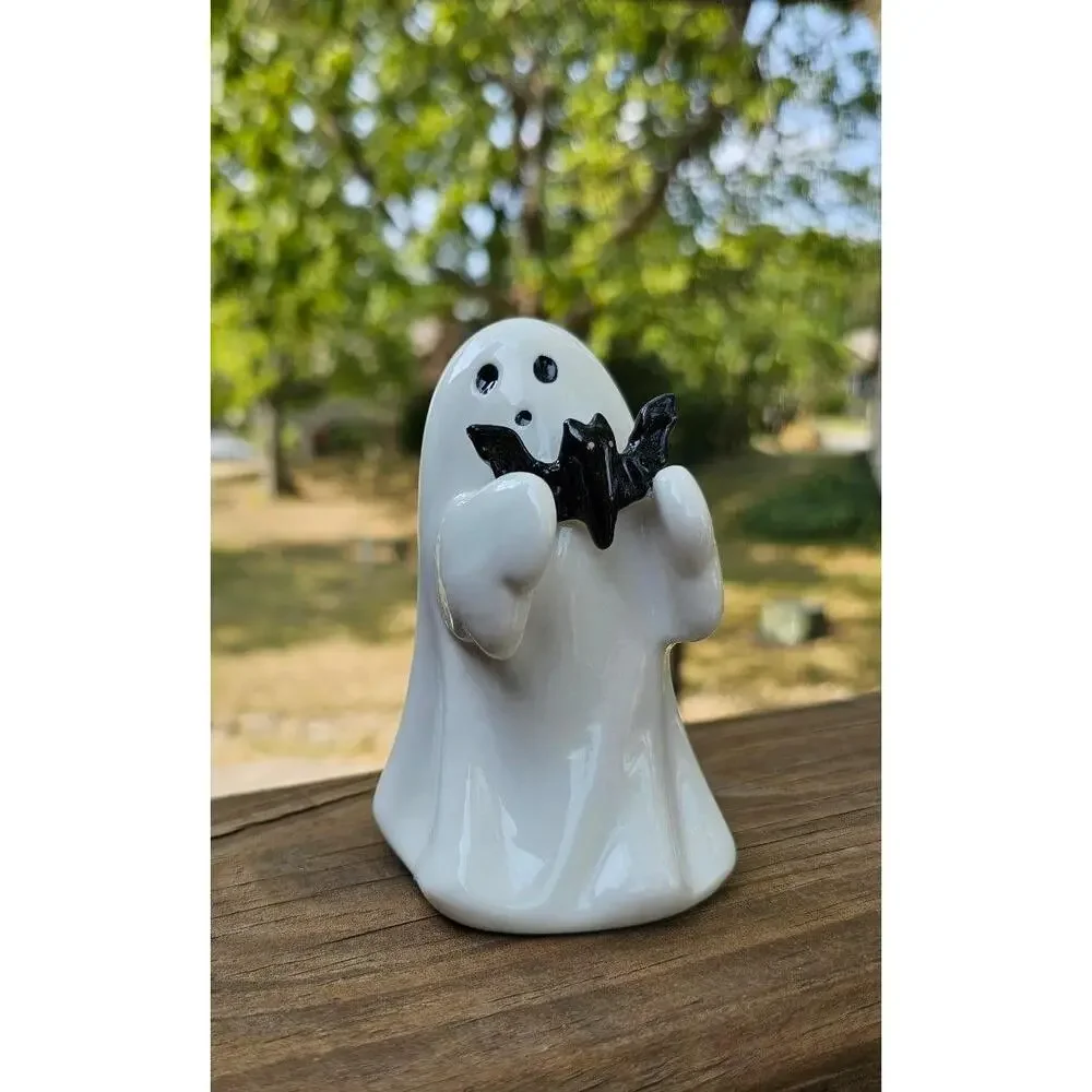 Target Hyde & EEK Boutique Ceramic Ghost with Bat + Pumpkin Halloween‎ Figurines